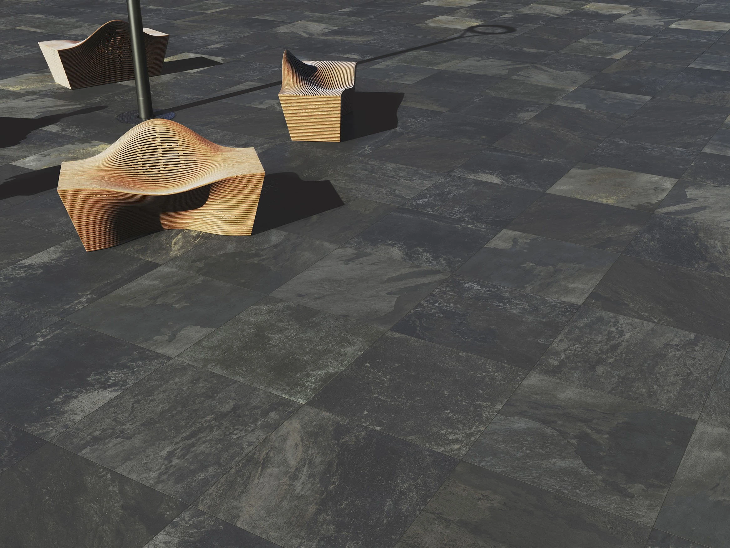 Keramische Tegel Cera3Line 90 x 90 x 3 cm (900 x 900 x 30 mm) Peacock Black - Afbeelding 3